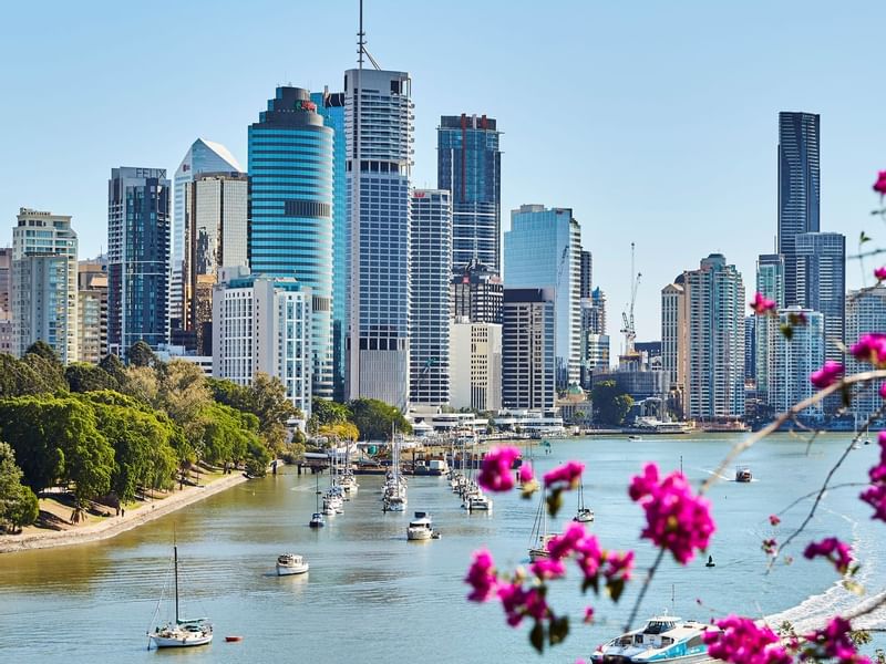 City skyline with skyscrapers by the river at Kangaroo Point near Sofitel Brisbane Central