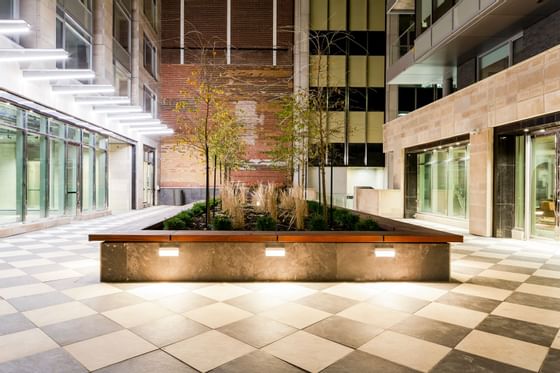 Outdoor terrace with landscaping at ReStays Ottawa