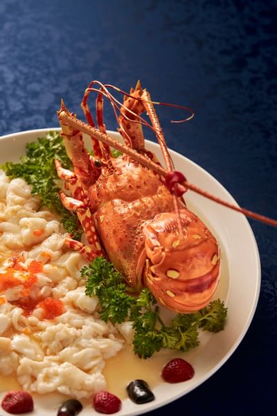 Close-up of a lobster dish served at Hanoi Daewoo Hotel