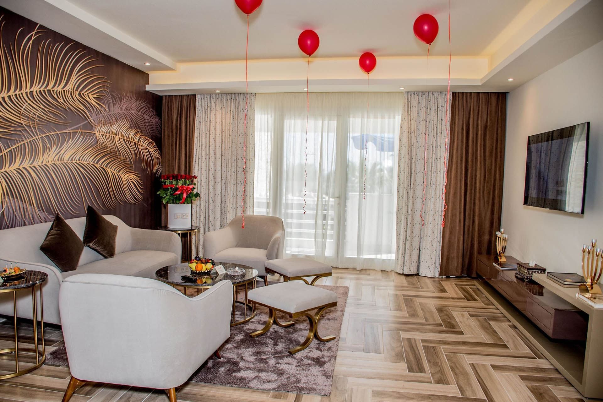 Stylish Pool View Grand Deluxe Suite living room at Pickalbatros Golf Beach Resort, with elegant furniture