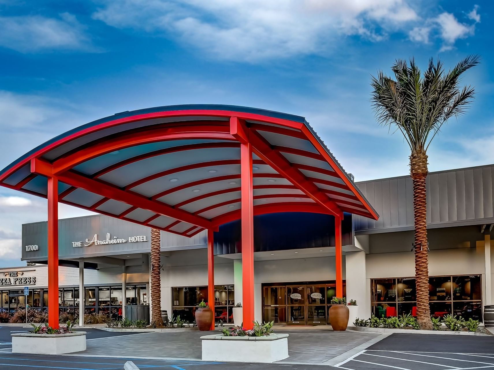 The exterior of the parking area at The Anaheim Hotel