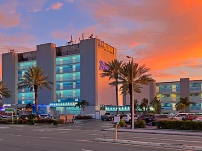 Exterior view of Bilmar Beach Resort in the evening