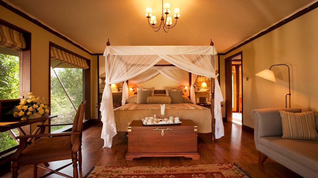 Kings bed in Deluxe double tents at Hotel Lake Elmenteita 