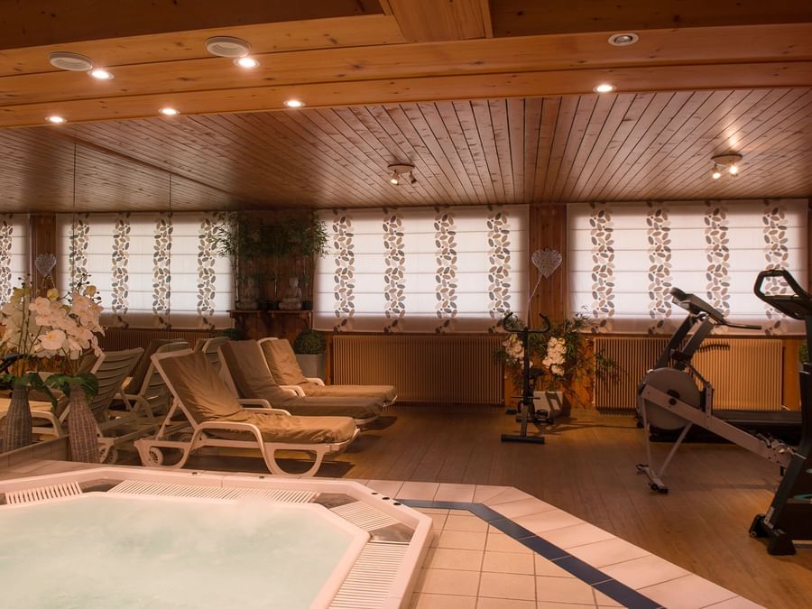 Indoor pool area at Chalet-Hotel Le Dahu