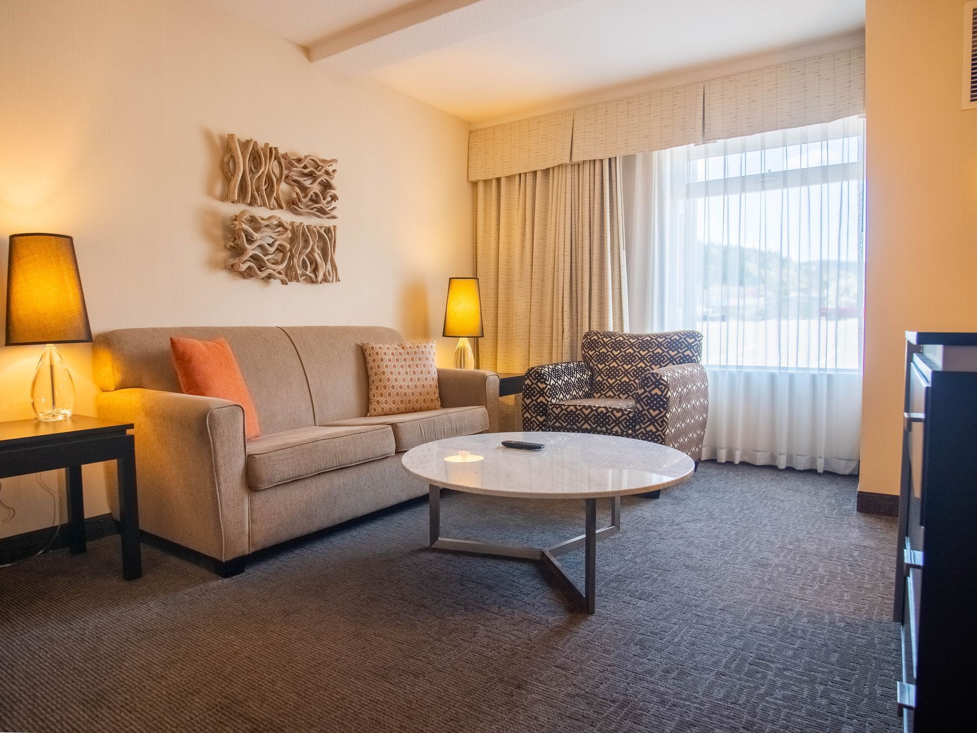 Sofa and table in hotel room