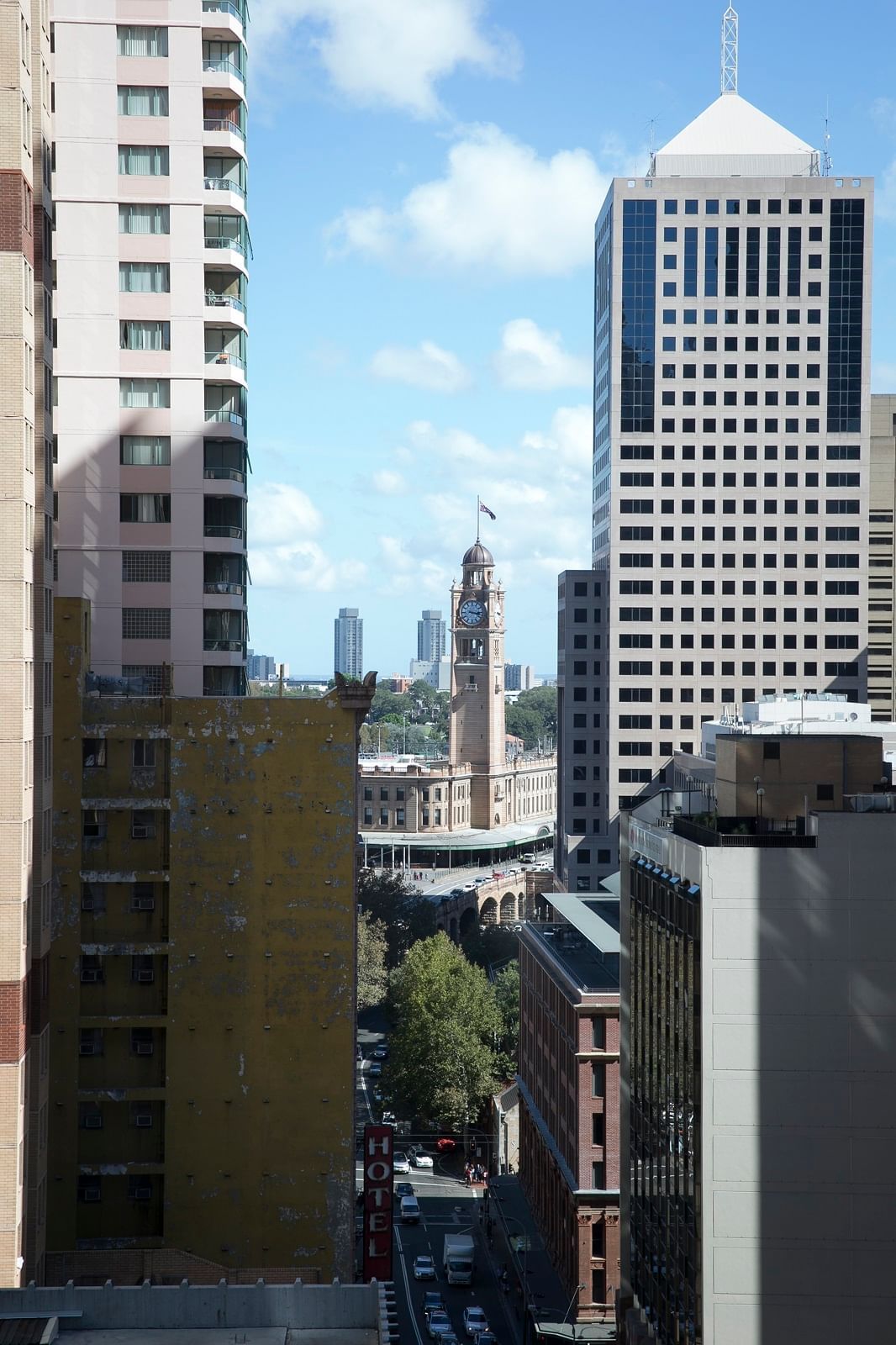 Aerial view of the city near ibis Sydney World Square hotel