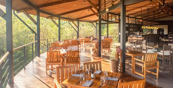 Dining & lounge area with a forest view at Hotel Rio Perdido