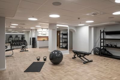Interior view of the gymnasium at The Sparrow Hotel
