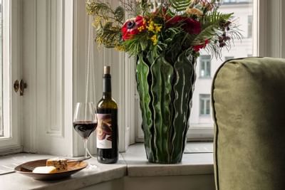 Wine & cake served in Junior Suite at The Sparrow Hotel