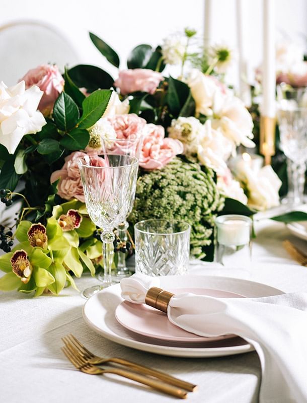 Wedding table décor with flowers at Crown Hotel Melbourne