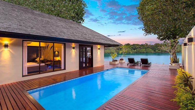 Outdoor pool on a deck in Pacific Pool Villa at Warwick Le.L