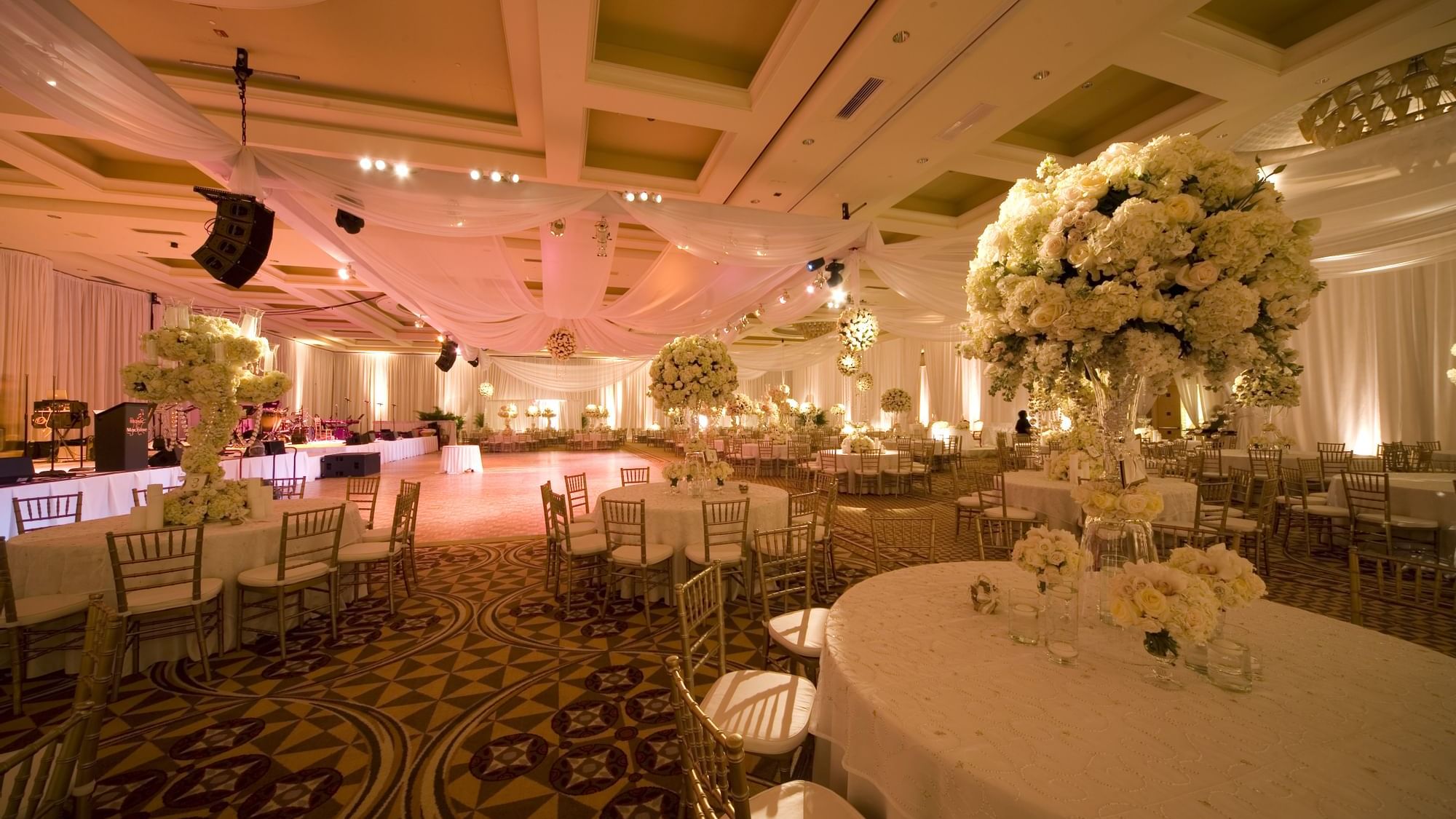 Banquet table set-up with flower décor in a wedding venue at The Diplomat Resort