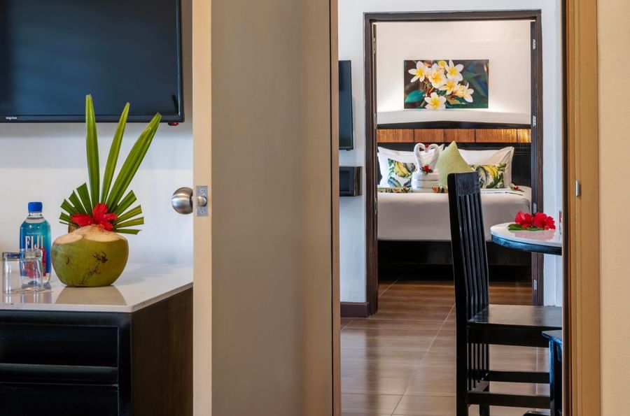 View of a tropical hotel room at Tokatoka Resort - Fiji International Airport.
