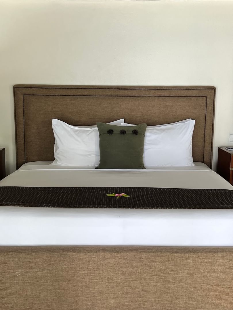 Made bed in a Shefa Pool Villa at Warwick Le Lagon - Vanuatu, Efate.