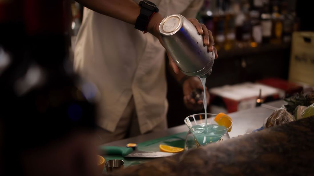 Signature cocktail making in Jeff's Cellar at The Banjaran Hotsprings Retreat