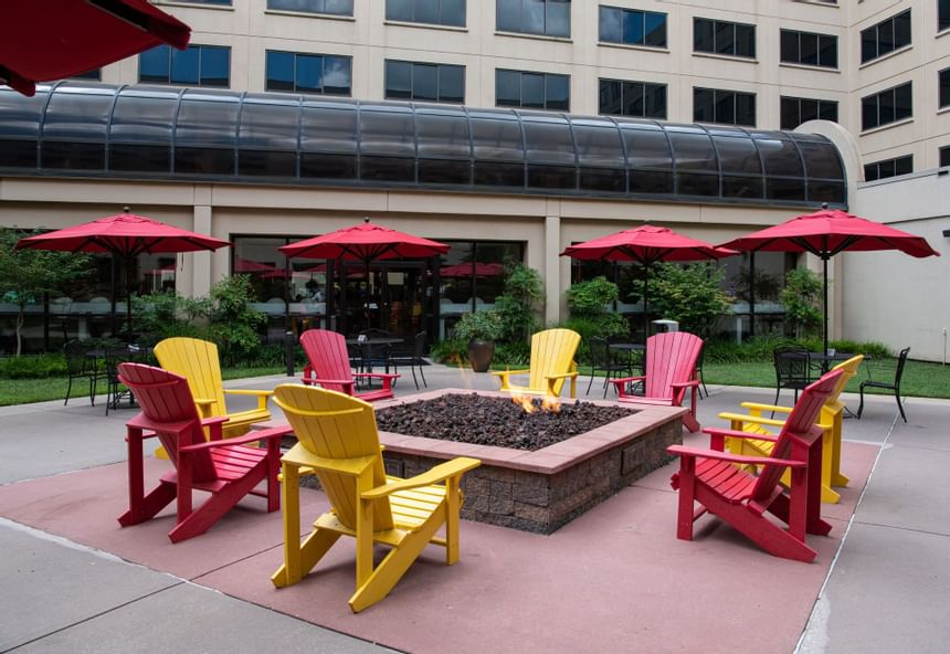 Firepit & chairs around at NCED Hotel and Conference Center