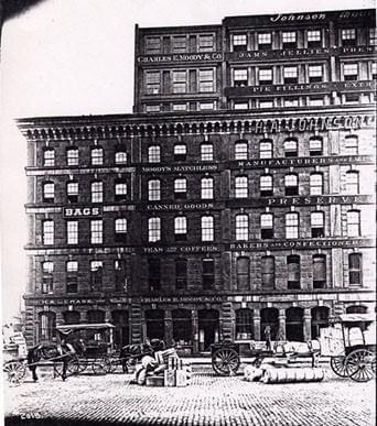 Old vintage image of Boston City Public Works Department exterior near Harborside Inn