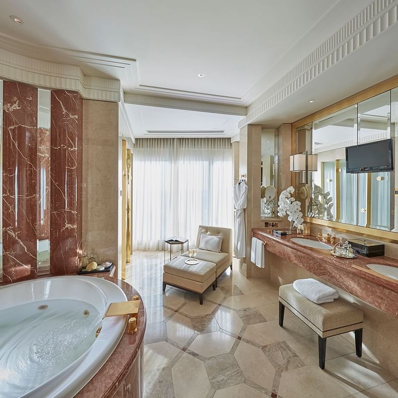 Interior of bathroom in a hotel room at Crown Towers Melbourne