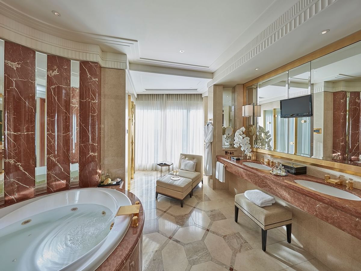 Interior of bathroom in a hotel room at Crown Towers Melbourne