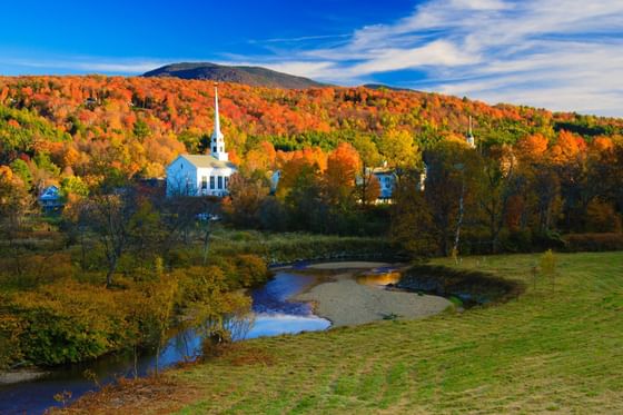 View of Stowe city by the forest near Topnotch Stowe Resort