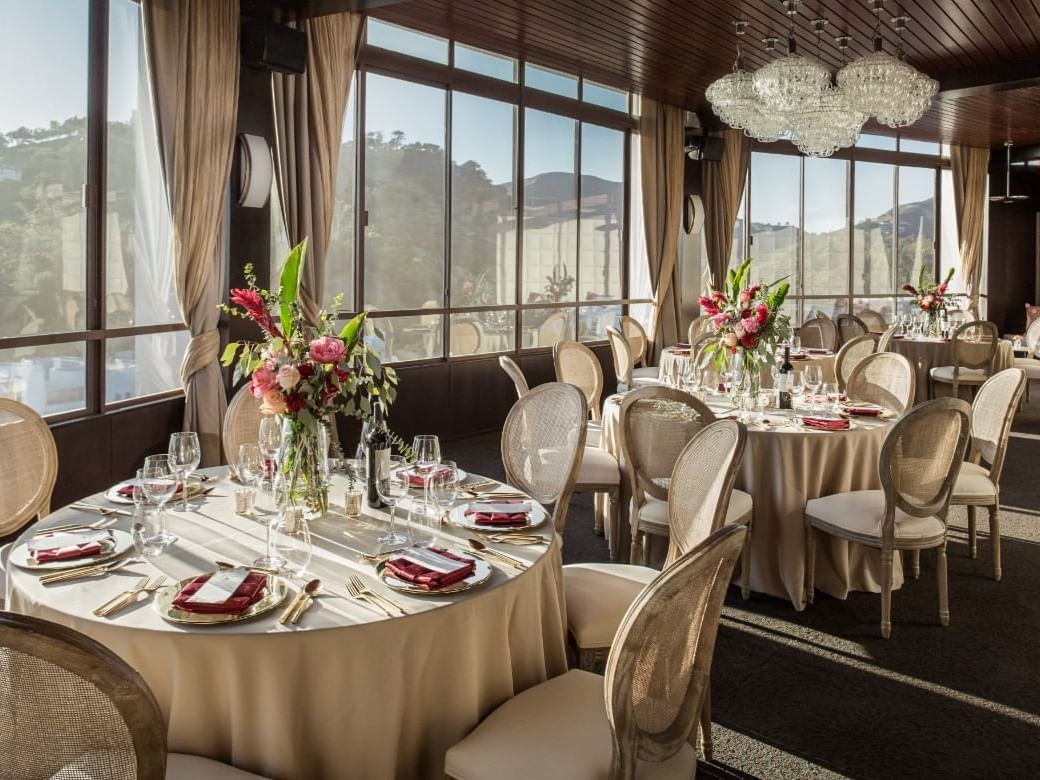 Arranged tables in the Rodeo Room at Hotel Angeleno