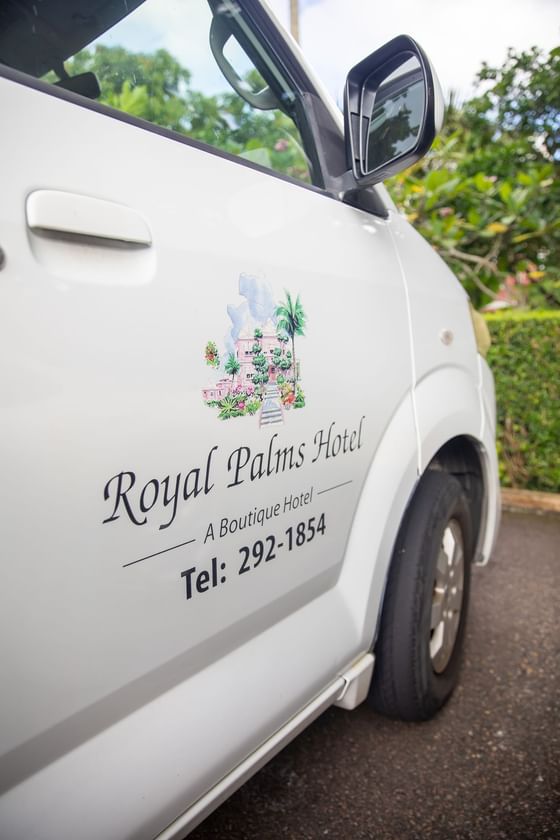 A luxury car with the hotel logo used at Royal Palms Hotel