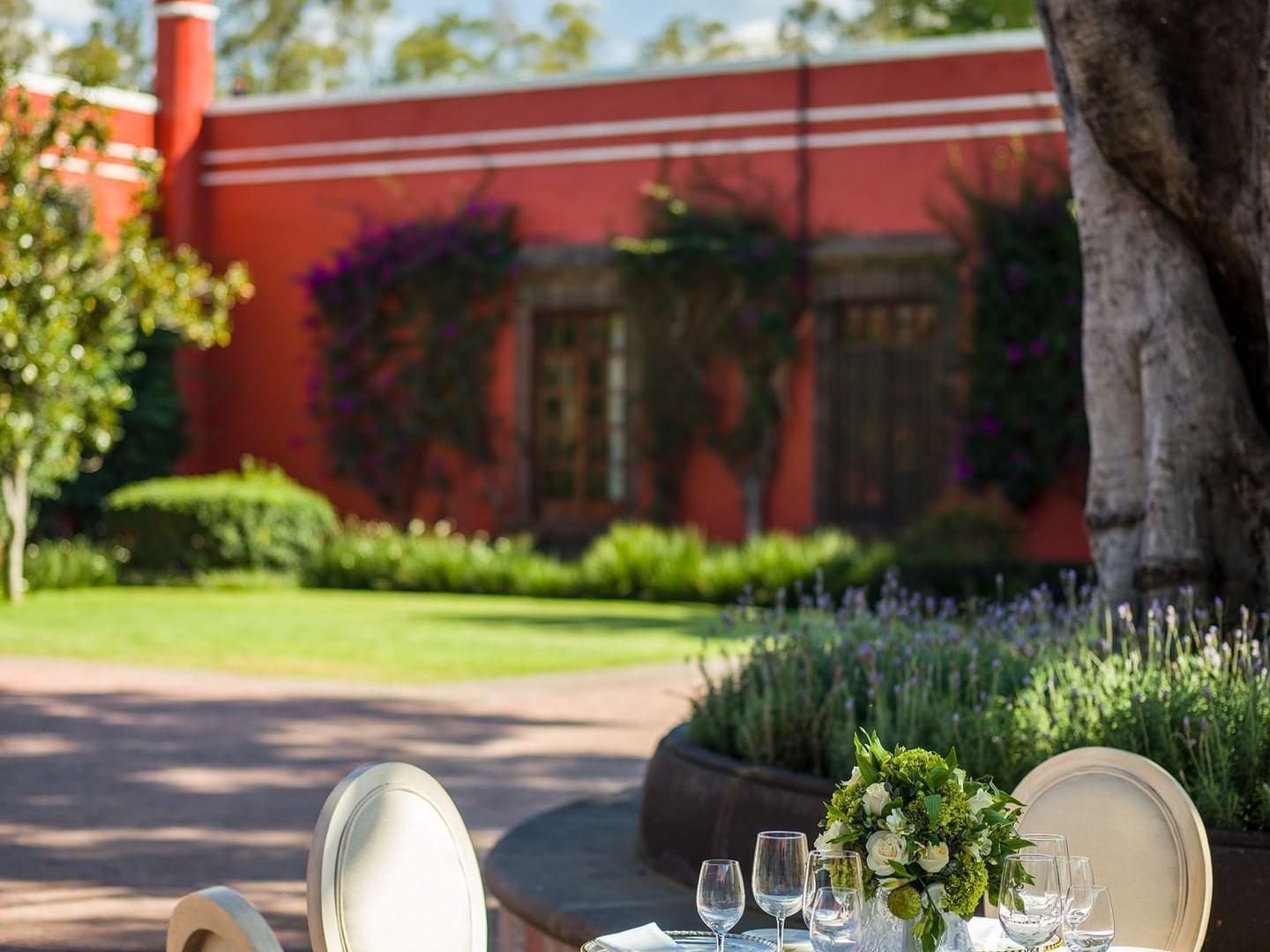 Table arranged for a couple for dinning at Los Laureles Patio