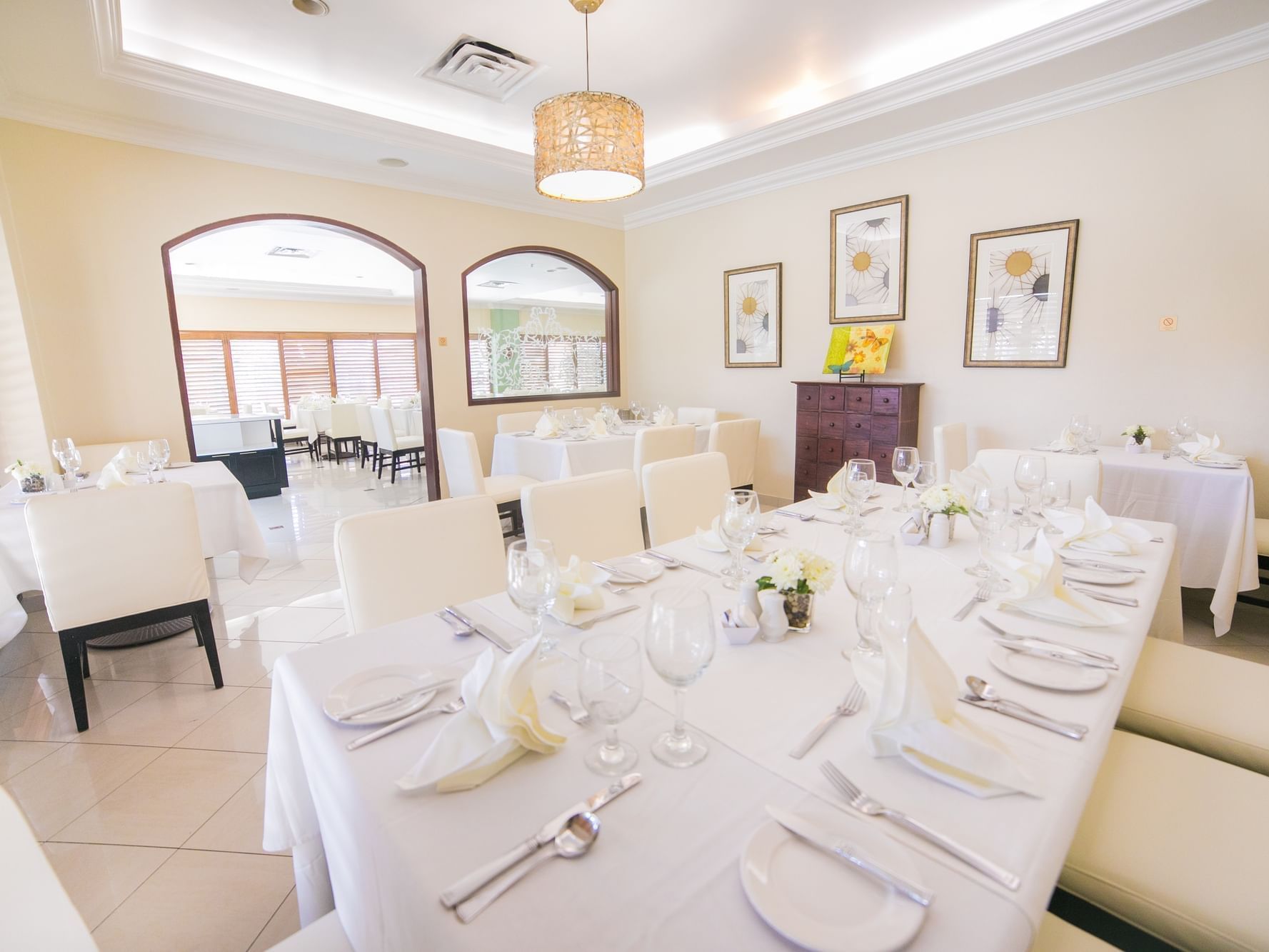 white linen dining