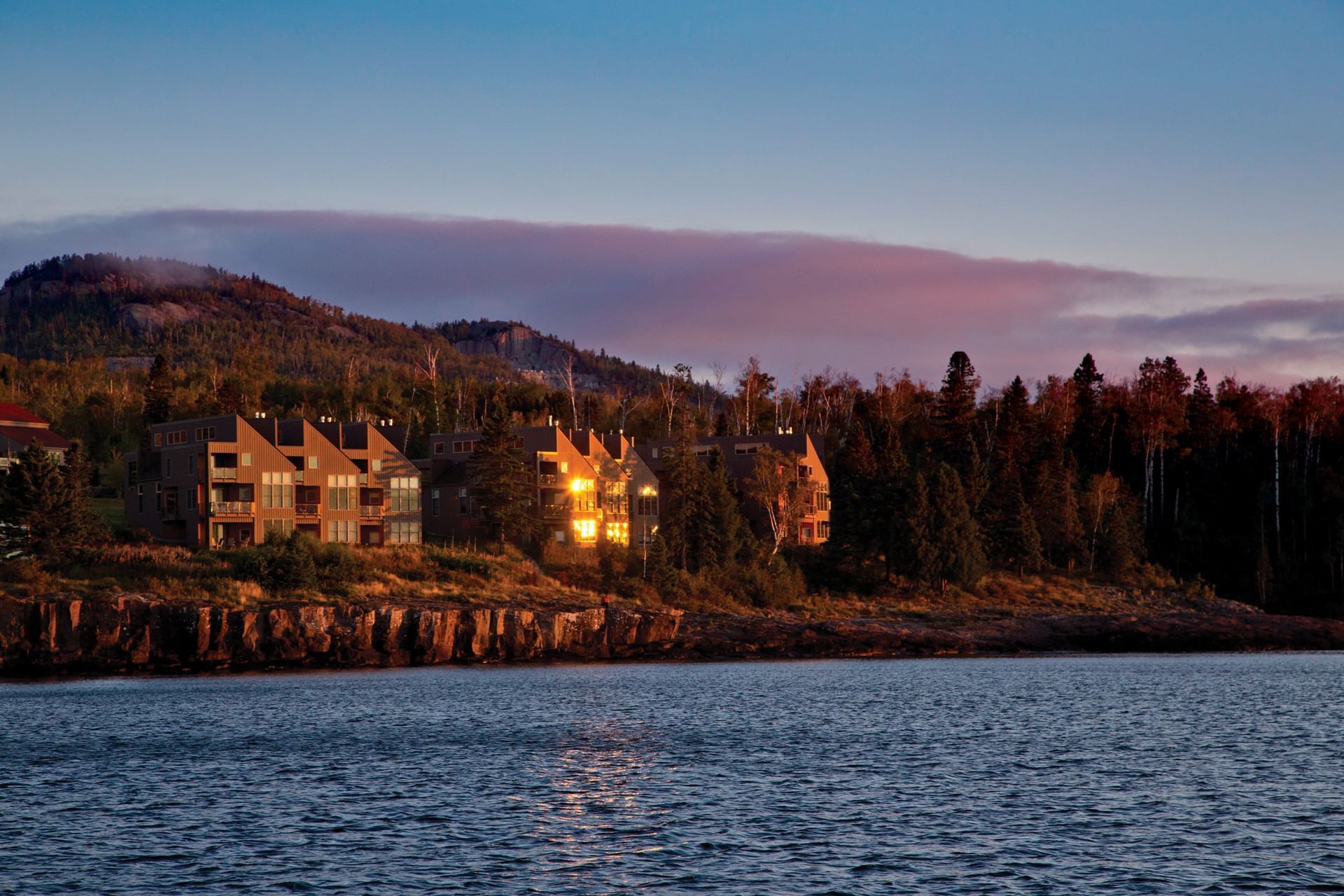Distant view of Surfside On Lake Superior at Bluefin Bay