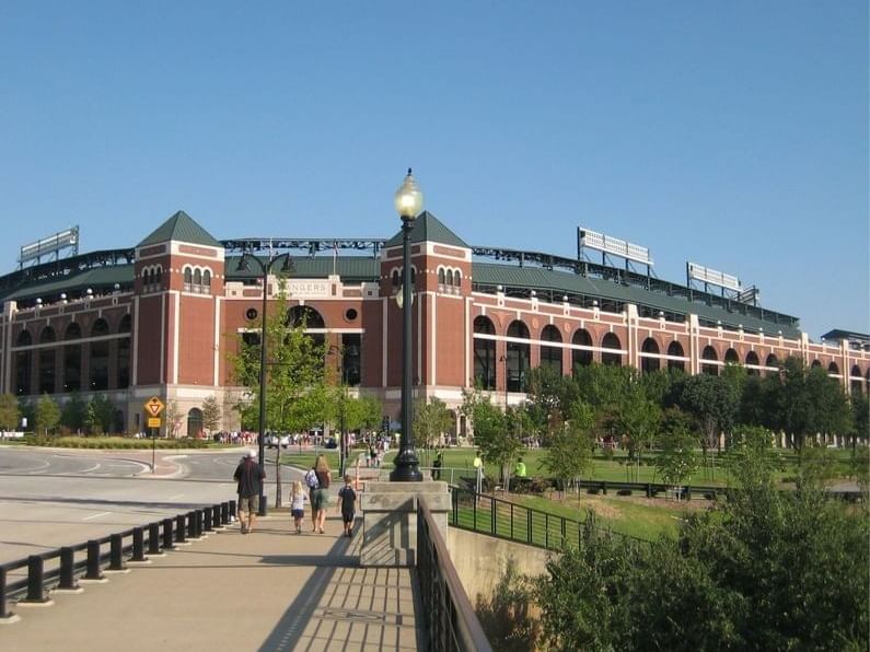 Exterior of Globe Life Park Texas near MCM Elegante Suites