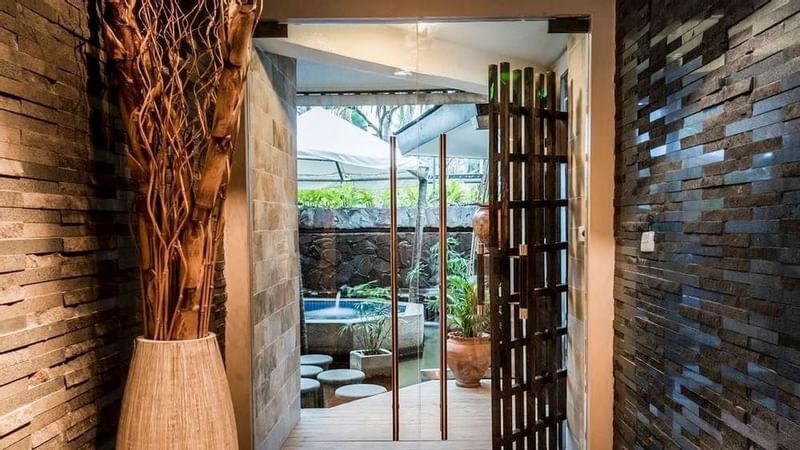 View of the entrance to the hotel Spa at Warwick Fiji