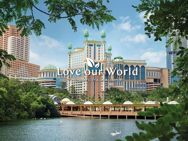 Love our world poster with hotel exterior at Sunway Resort