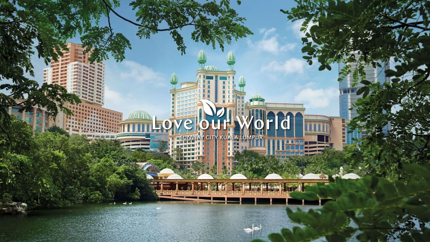 Love our world poster with hotel exterior at Sunway Resort