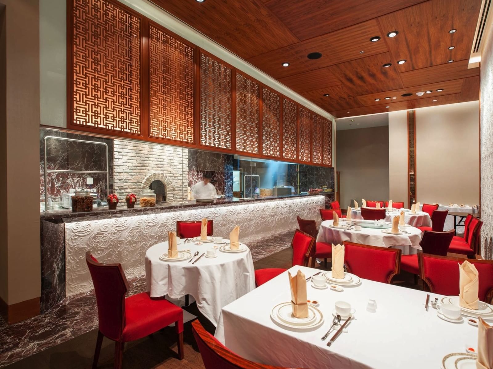 Red and white themed Chef Man Restaurant at Eastin Grand Hotel Sathorn Bangkok