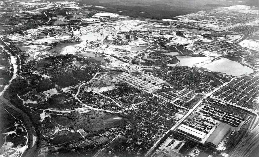 Aerial view of Sunway tin mining area in 1974 with city's historic layout at Sunway Hotels & Resorts