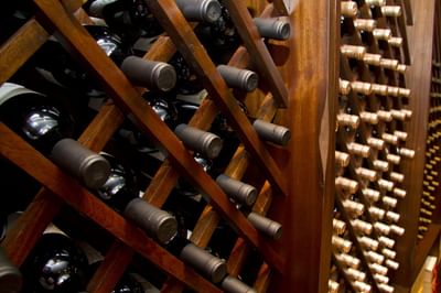 Shelves of wine in a restaurant at Club Hemingway