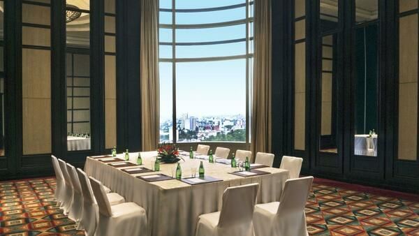 Boardroom table setup at Grand Fiesta Americana Chapultepec