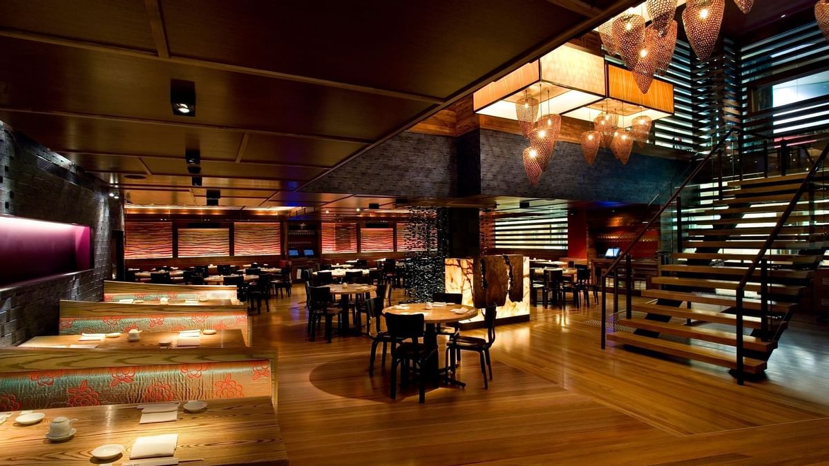 Dining area in Nobu restaurant at Crown Hotel Melbourne