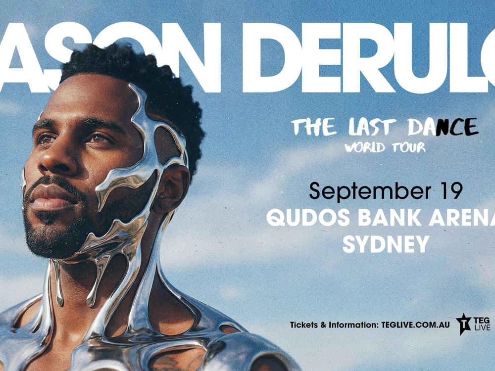 Promotional poster for Jason Derulo's The Last Dance World Tour concert at Qudos Bank Arena in Sydney on September 19.