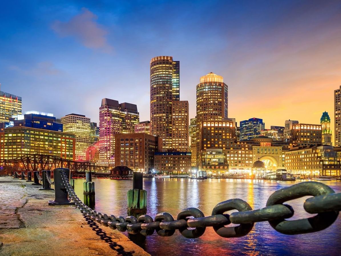 Boston Skyline from the harbor near The Godfrey Boston Hotel
