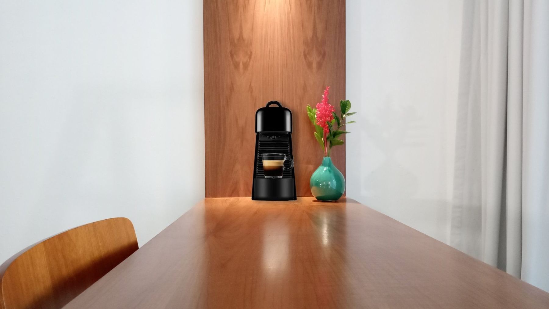 Coffee machine & vase on the table at Curamoria Collection