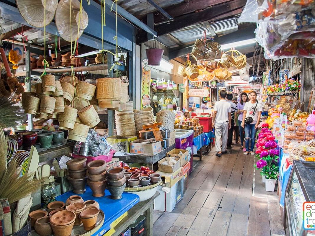 Traditional items & food in Bangplee Floating Market near Eastin Thana City Golf Resort Bangkok