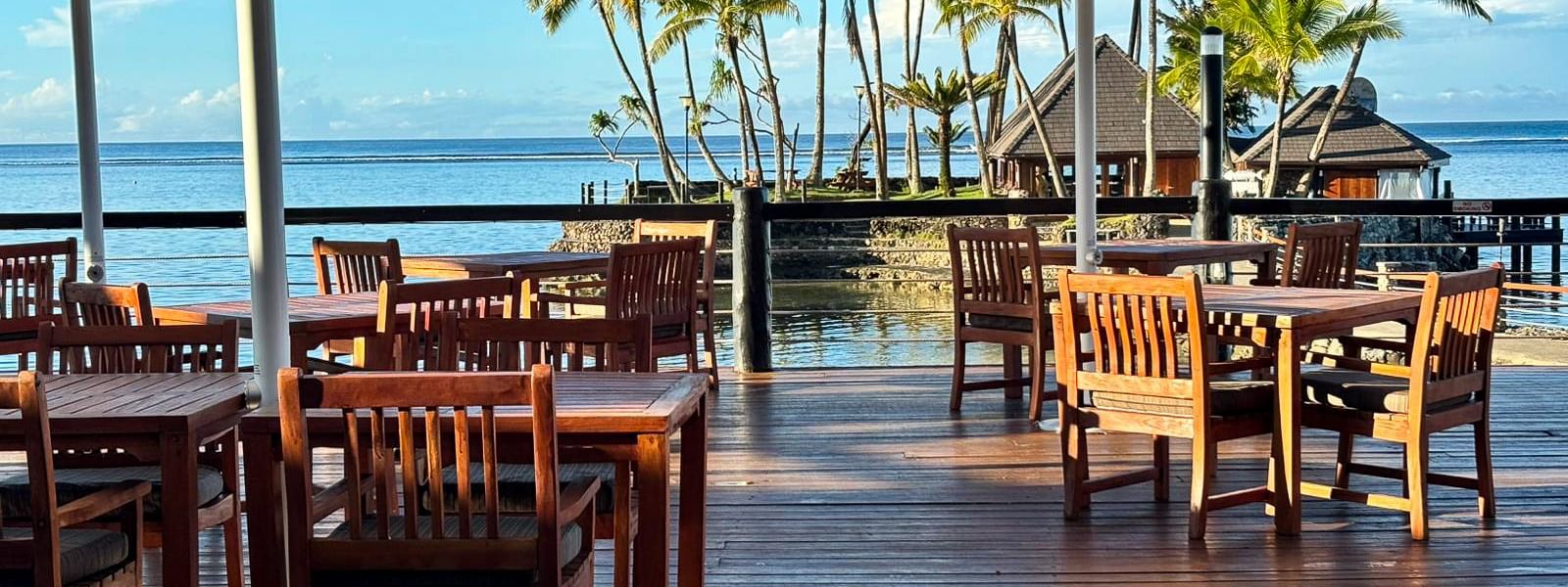 Grill & Pool Bar wooden deck with ocean view at Warwick Fiji Resort and Spa, Korolevu