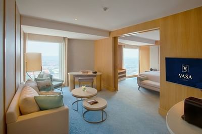 Living room in Glacier Suite at Vasa Hotel Surabaya