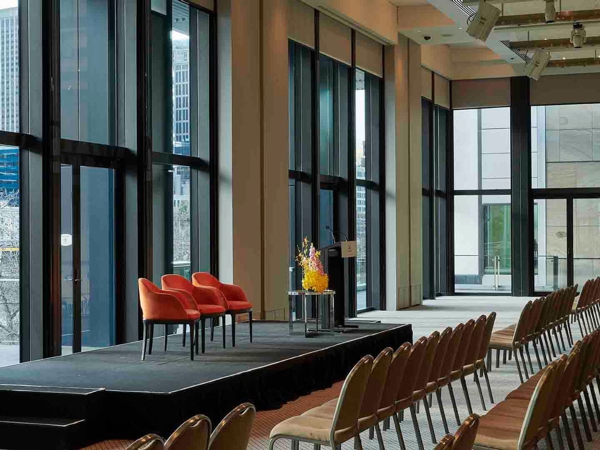 Seating arrangement in the River Room at Melbourne hotel