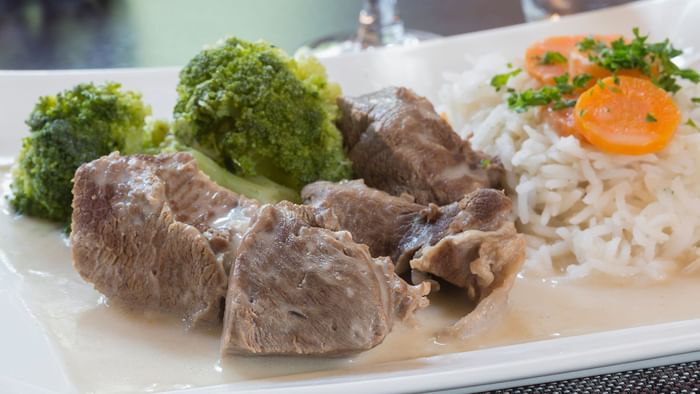 Closeup of a served dishes at Hotel aster