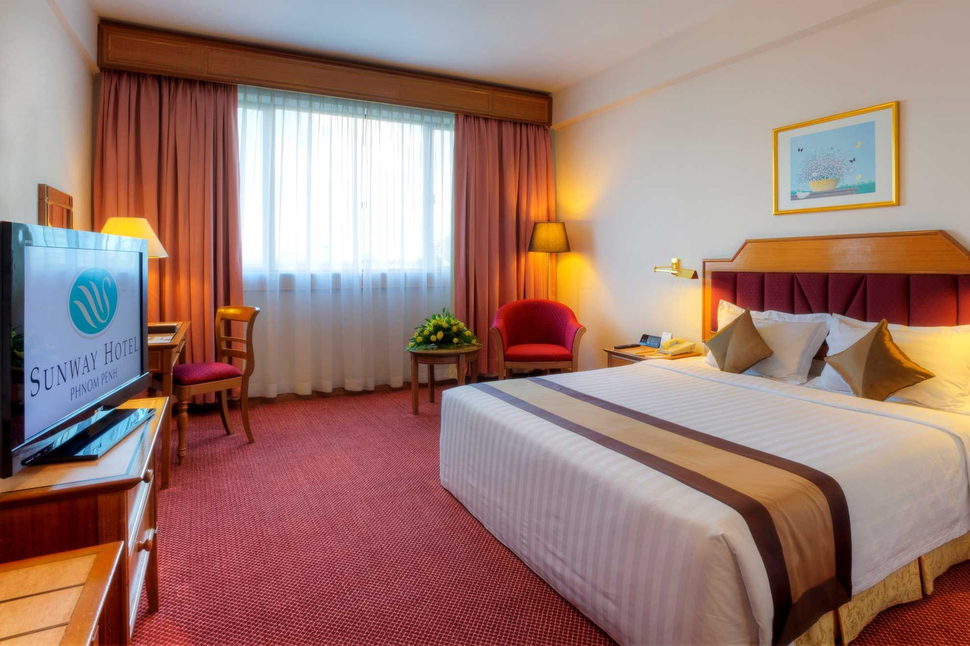 Interior of Deluxe King Room with city view at Sunway Hotel Phnom Penh