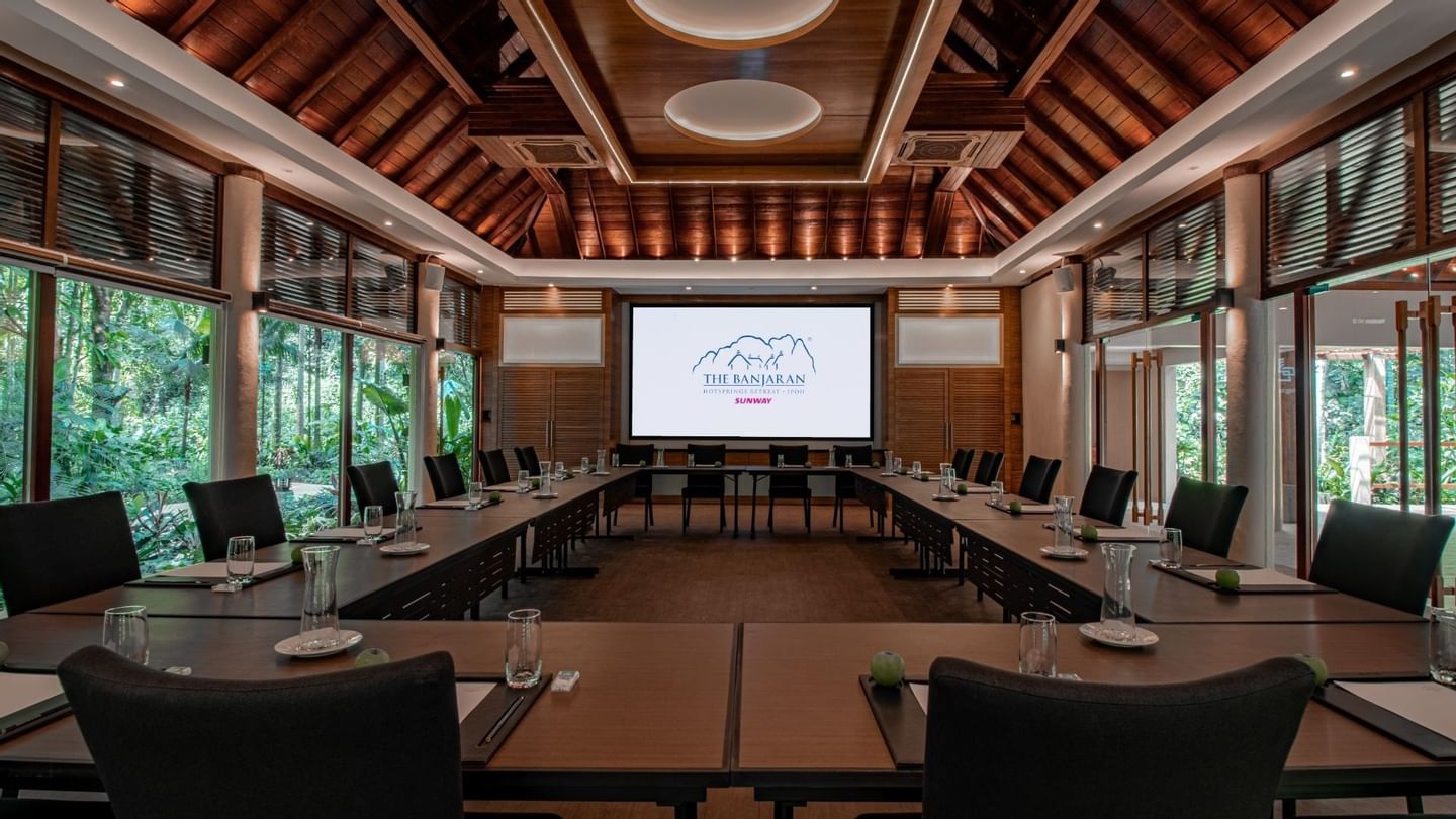 Square table arranged in a Conference Room at The Banjaran Hotsprings Retreat