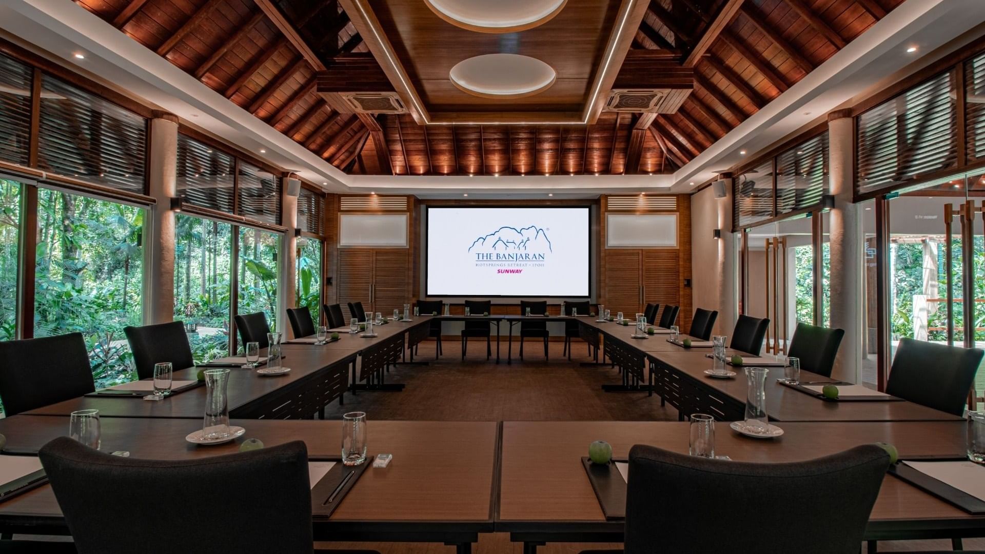 Square table arranged in a Conference Room at The Banjaran Hotsprings Retreat