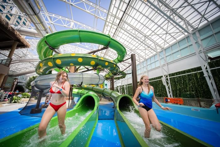 Two ladies enjoying in space boat, Island Waterpark at Showboat